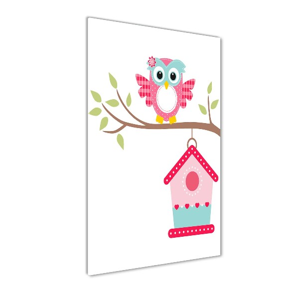 Bild auf Acrylglas vertikal Eule auf einem Ast