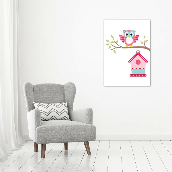 Bild auf Acrylglas vertikal Eule auf einem Ast