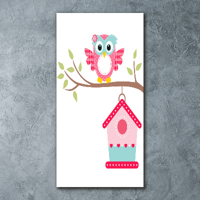 Bild auf Acrylglas vertikal Eule auf einem Ast