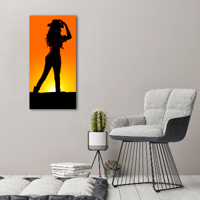 Bild auf Acrylglas vertikal Cowgirl-Silhouette