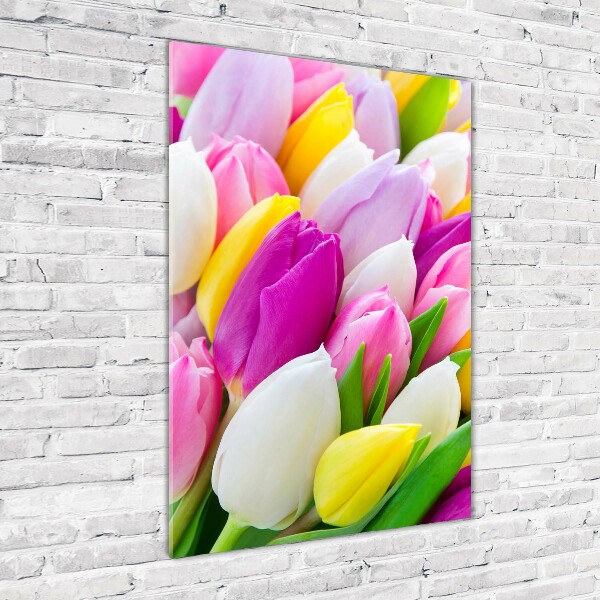 Acrylbild vertikal Bunte Tulpen