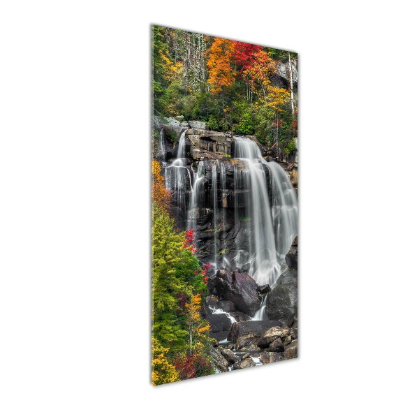 Modernes Acrylbild vertikal Wasserfall im Herbst