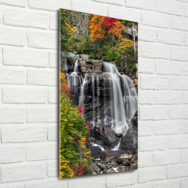 Modernes Acrylbild vertikal Wasserfall im Herbst
