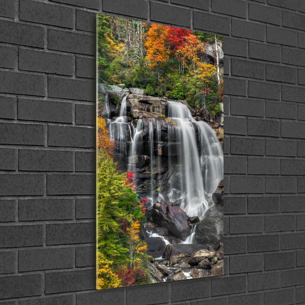 Modernes Acrylbild vertikal Wasserfall im Herbst
