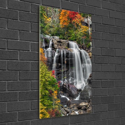 Modernes Acrylbild vertikal Wasserfall im Herbst