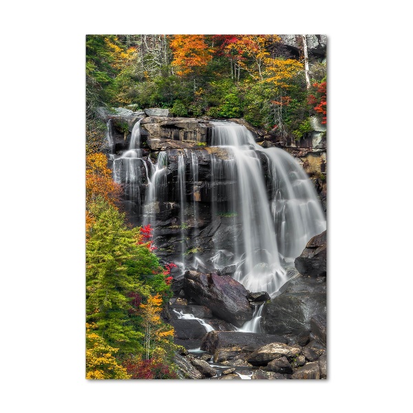Modernes Acrylbild vertikal Wasserfall im Herbst