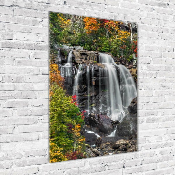 Modernes Acrylbild vertikal Wasserfall im Herbst