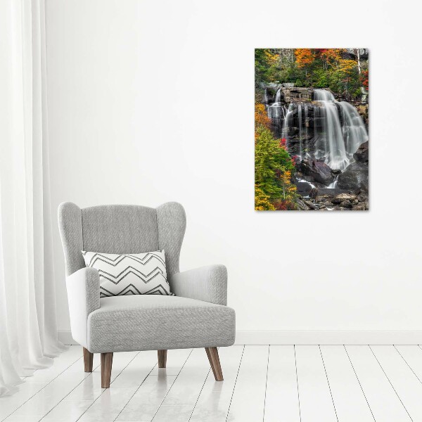 Modernes Acrylbild vertikal Wasserfall im Herbst