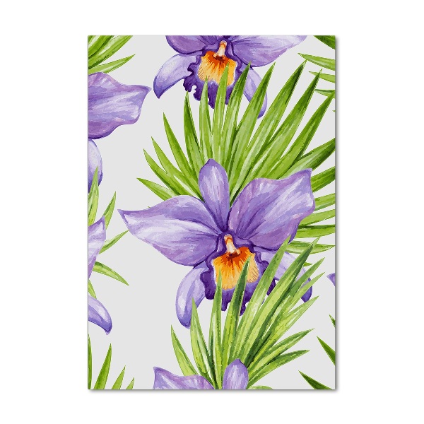 Acrylbild vertikal Orchideen und Palmen