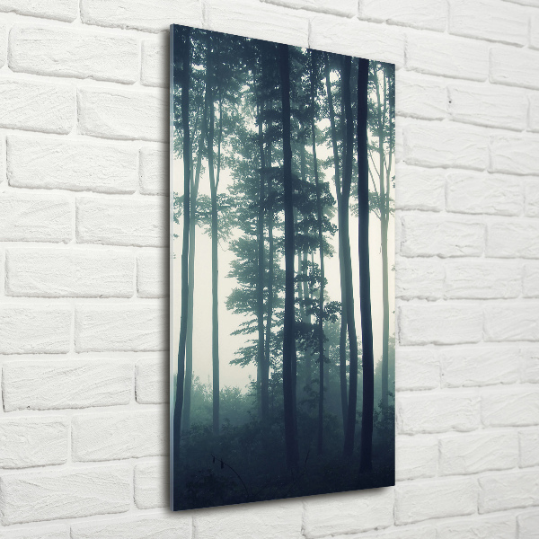 Modernes Acrylbild vertikal Nebel im Wald