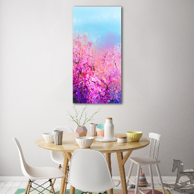 Modernes Acrylbild vertikal Kirschblüten