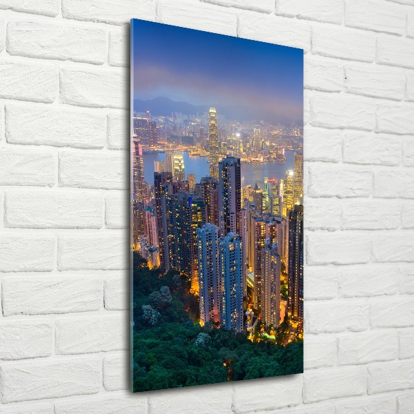 Acrylbild vertikal Hongkong bei Nacht