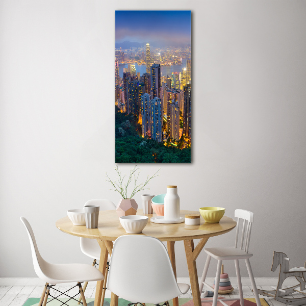 Acrylbild vertikal Hongkong bei Nacht