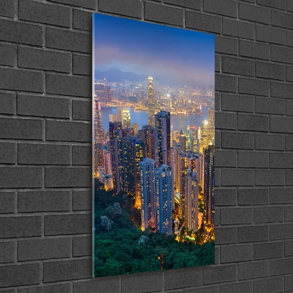 Acrylbild vertikal Hongkong bei Nacht