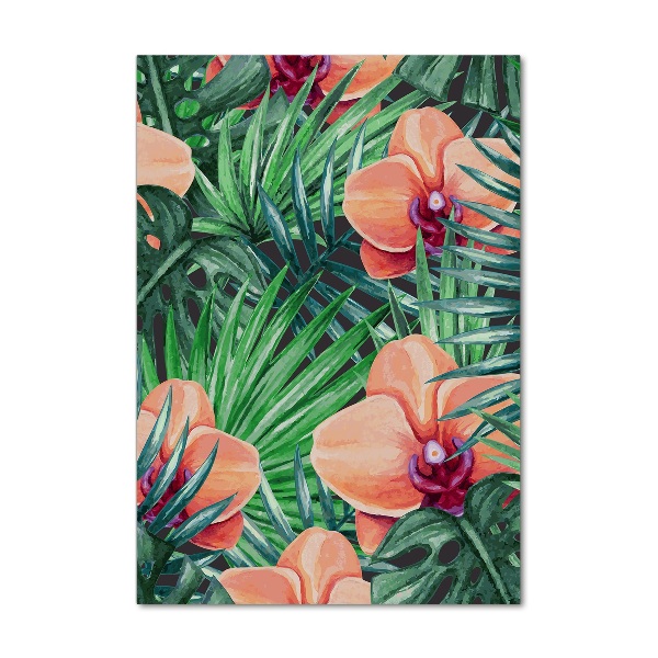 Acrylbild vertikal Orchideen und Palmen