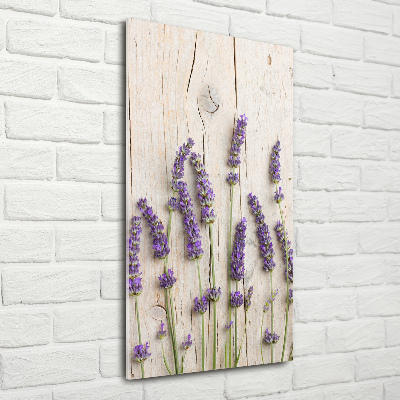 Bild auf Acrylglas vertikal Lavendel auf Holz