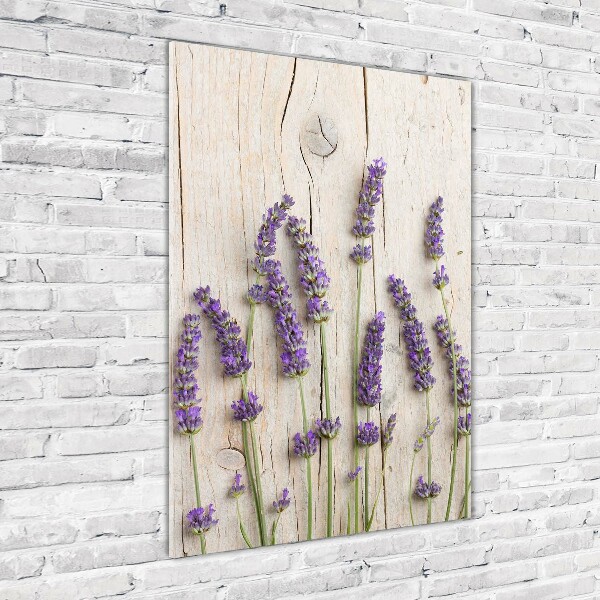 Bild auf Acrylglas vertikal Lavendel auf Holz