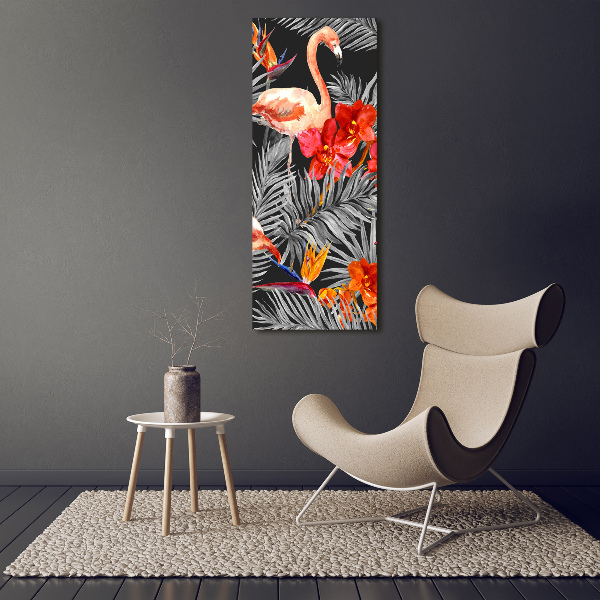 Acrylbild vertikal Flamingos und Blumen