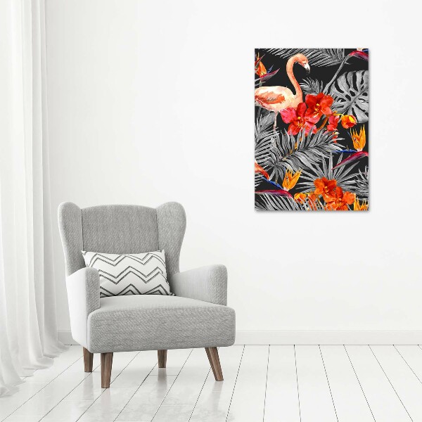 Acrylbild vertikal Flamingos und Blumen