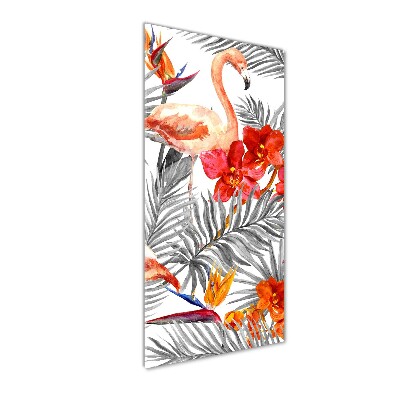 Bild auf Acrylglas vertikal Flamingos und Blumen