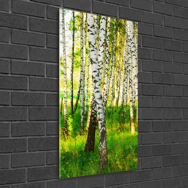Modernes Acrylbild vertikal Birkenwald