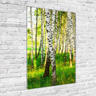 Modernes Acrylbild vertikal Birkenwald
