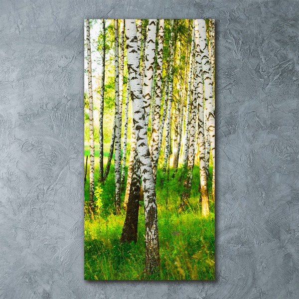 Modernes Acrylbild vertikal Birkenwald