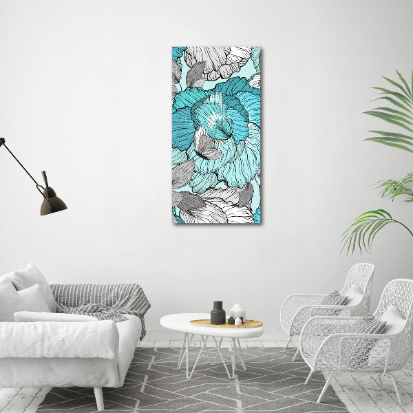 Acrylbild vertikal Blumenmuster