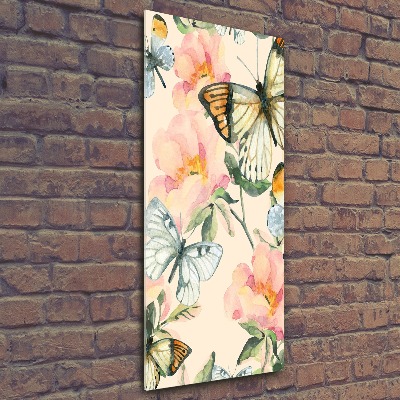 Plexiglasbilder vertikal Rosen und Schmetterlinge