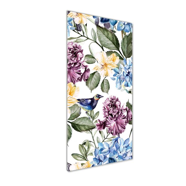Acrylbild vertikal Blumen und Vögel