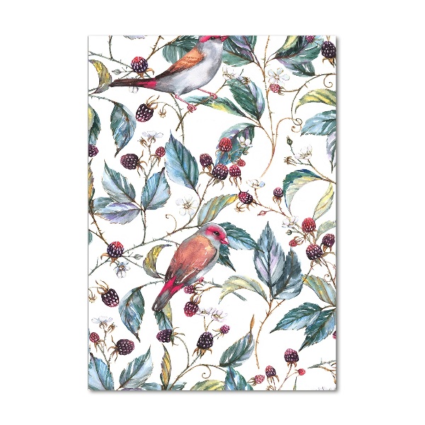 Acrylbild vertikal Vögel und Brombeeren