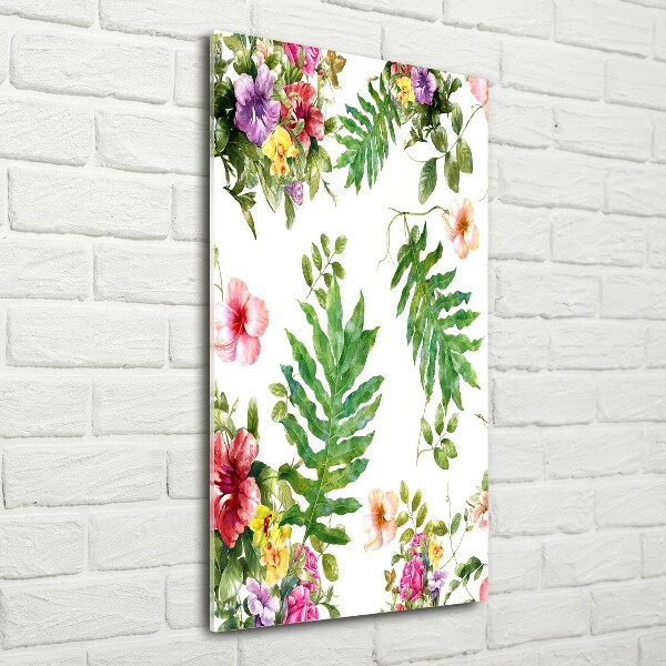 Modernes Acrylbild vertikal Tropische Blumen