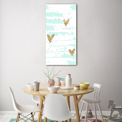 Modernes Acrylbild vertikal Herzen und Punkte