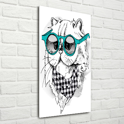 Acrylbild vertikal Katze mit Brille