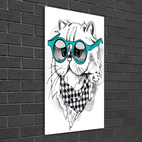 Acrylbild vertikal Katze mit Brille