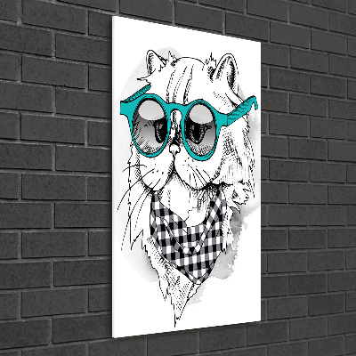 Acrylbild vertikal Katze mit Brille