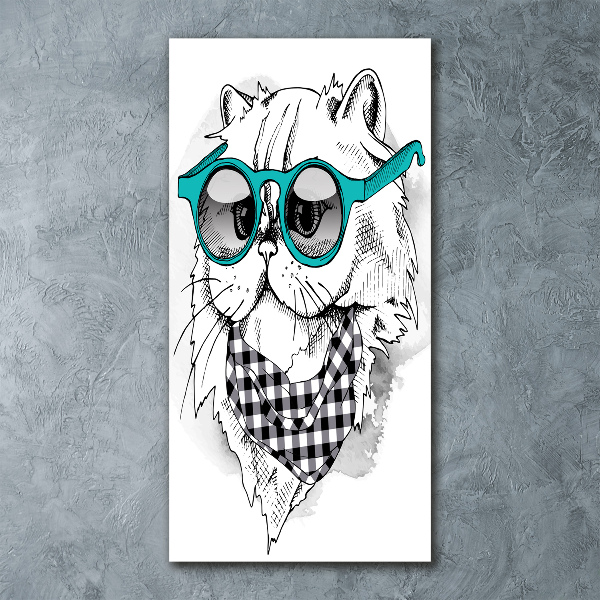 Acrylbild vertikal Katze mit Brille
