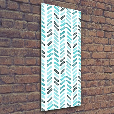 Modernes Acrylbild vertikal Blaues Fischgrätmuster