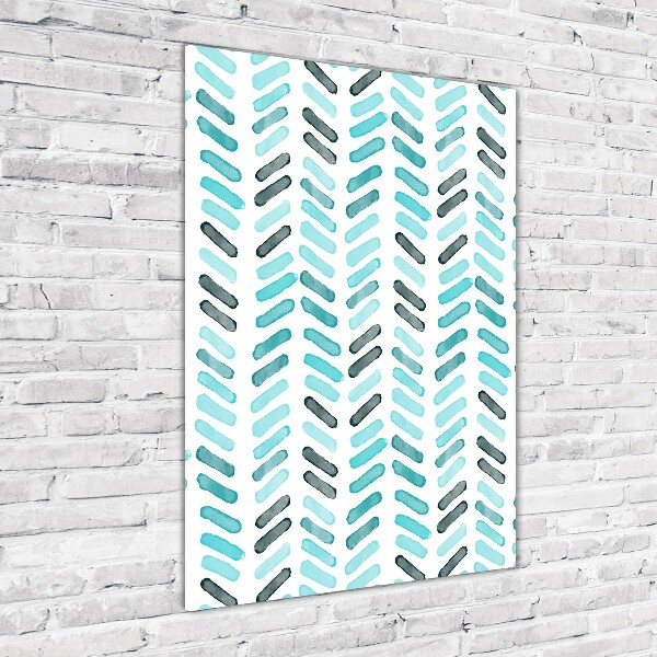 Modernes Acrylbild vertikal Blaues Fischgrätmuster