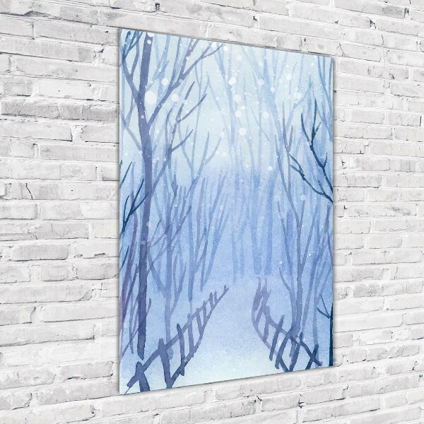 Modernes Acrylbild vertikal Wald im Winter