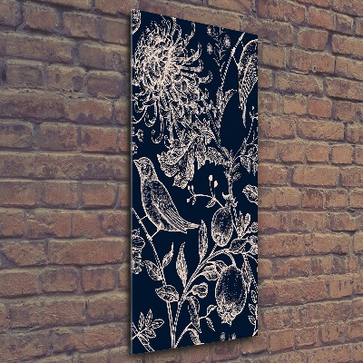 Bild auf Acrylglas vertikal Blumen und Vögel