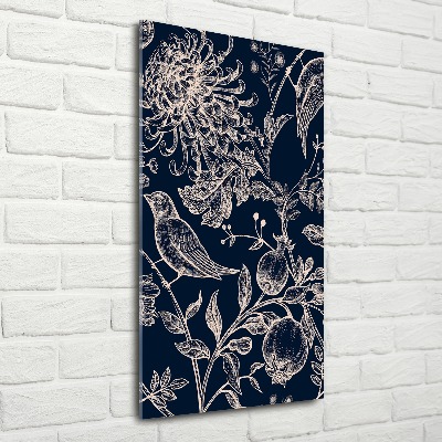 Bild auf Acrylglas vertikal Blumen und Vögel