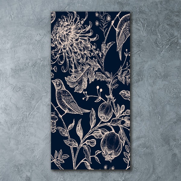 Bild auf Acrylglas vertikal Blumen und Vögel