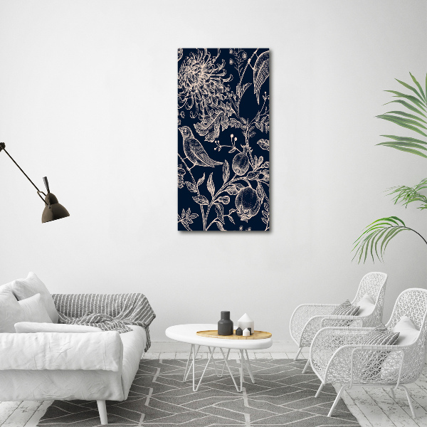 Bild auf Acrylglas vertikal Blumen und Vögel
