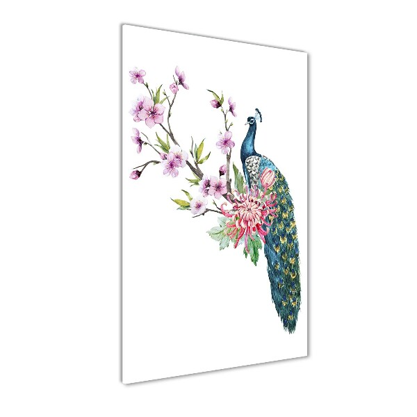 Bild auf Acrylglas vertikal Pfau und Blumen