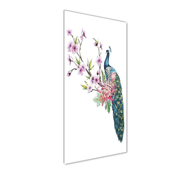 Bild auf Acrylglas vertikal Pfau und Blumen