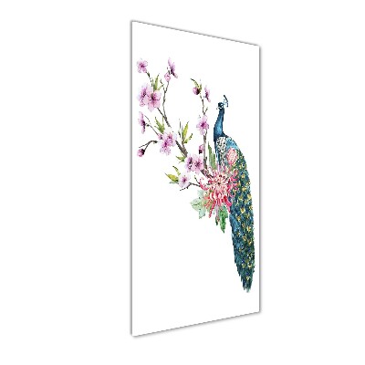 Bild auf Acrylglas vertikal Pfau und Blumen