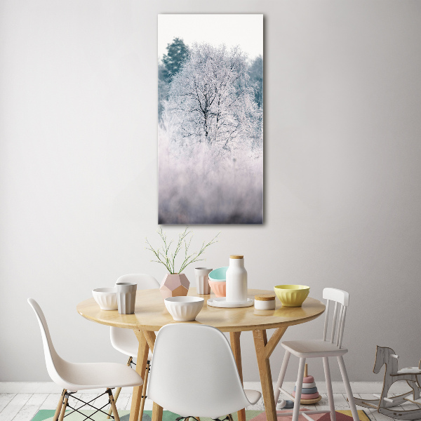 Modernes Acrylbild vertikal Wald im Winter