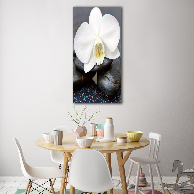 Modernes Acrylbild vertikal Orchidee und Steine