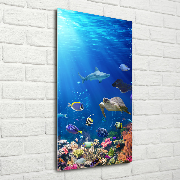 Modernes Acrylbild vertikal Korallenriff